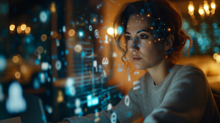 Research in the field of science is expressed by a woman's project on a digital screen