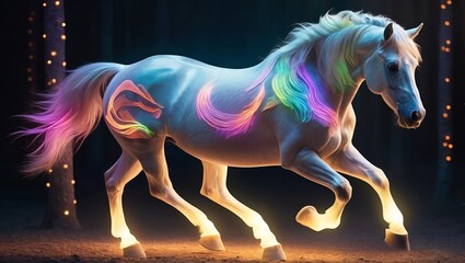 Obraz na płótnie Canvas mystical vibrant horse glows ethereal aura around the scene