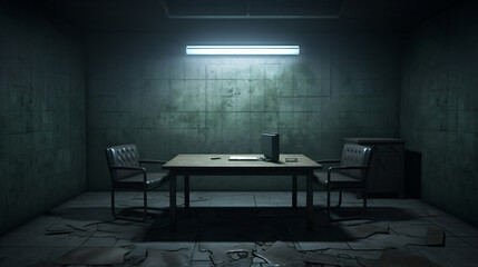 Interrogation Room  A dull desolate empty room - obrazy, fototapety, plakaty