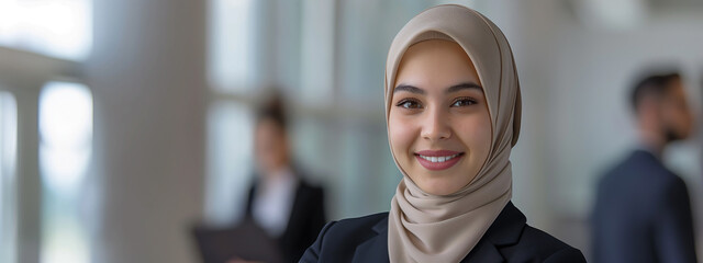 Woman in hijab, Beautiful moslim Woman wear long shawl hijab at office