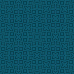 Subtle vector geometric floral seamless pattern in oriental asian style. Dark blue texture with flowers, leaves, diamonds, curved shapes, repeat tiles. Simple background. Abstract repeating ornament