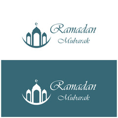 Ramadan Mubarak logo with lantern elements, crescent moon and star mosque building, Islamic calligraphy pattern, for business, architecture, Muslims, Eid, Eid cards, Islamic education