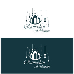 Ramadan Mubarak logo with lantern elements, crescent moon and star mosque building, Islamic calligraphy pattern, for business, architecture, Muslims, Eid, Eid cards, Islamic education