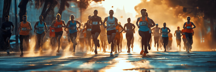 group sports, running, health running and competition spirit - obrazy, fototapety, plakaty