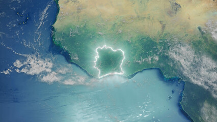 Realistic Earth Glowing Borders Ivory Coast Cote Dlvoire © cinecycle