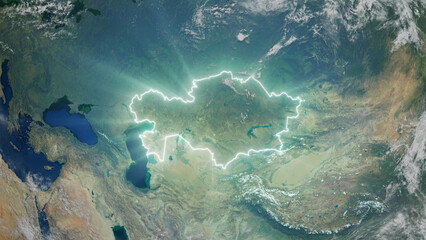 Realistic Earth Glowing Borders Kazakhstan