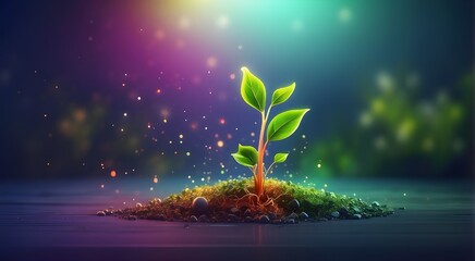 The birth of a new life plant sprout new quality, universal colorful technology, image illustration design, generative ai - obrazy, fototapety, plakaty