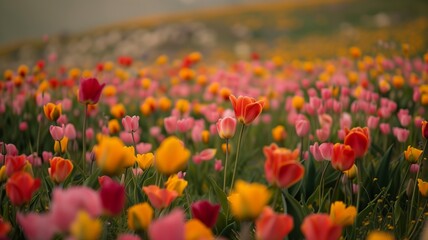 Vivid Tulips Flourishing in Spring