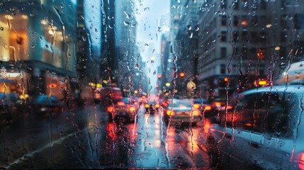 rainy weather in the evening city.