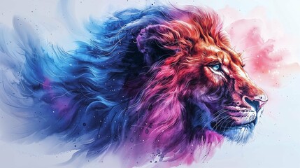 Watercolor portrait of a lion