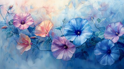 watercolor background of a morning glory flower