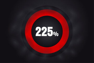 Loading 225%  banner with dark background and red circle and white text. 225% Background design.