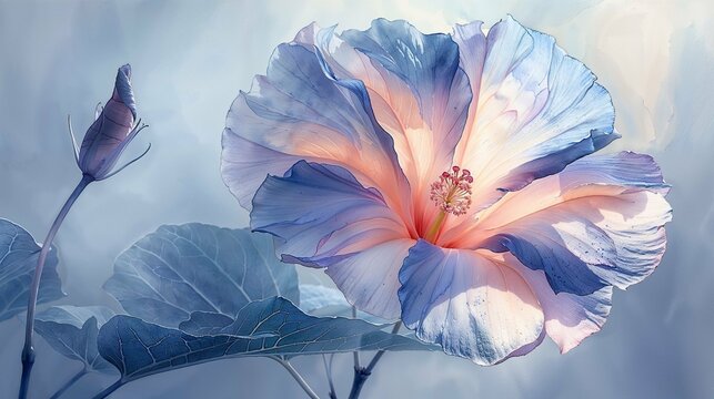 A soft watercolor rendering of a morning glory flower