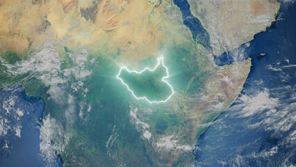 Realistic Earth Glowing Borders South Sudan