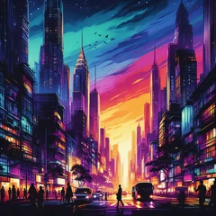 Wandaufkleber Glowing Metropolis: Night's Electric Waltz © Awais