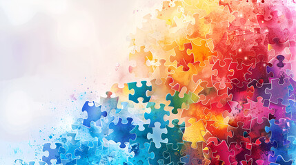 Colorful autism awareness puzzle background, generative AI