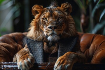 Funny lion in a jacket