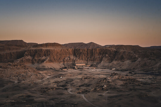 Aerial view of the Mortuary temple of Hatshepsut near to Luxor, Egypt