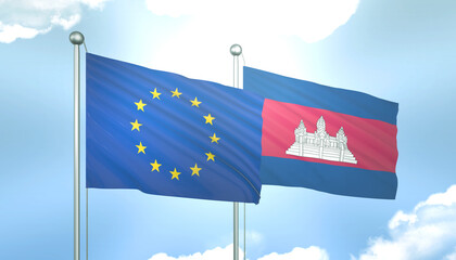 European Union and Cambodia Flag Together A Concept of Realations