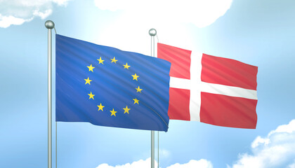 European Union and Denmark Flag Together A Concept of Realations