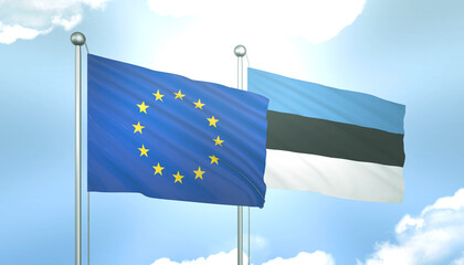 European Union and Estonia Flag Together A Concept of Realations