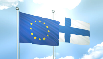 European Union and Finland Flag Together A Concept of Realations