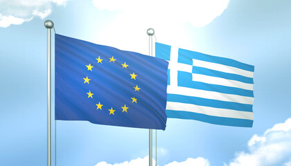 European Union and Greece Flag Together A Concept of Realations