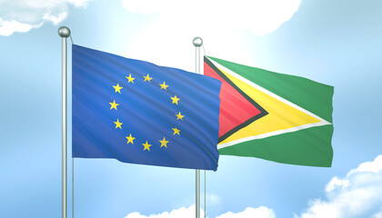 European Union and Guyana Flag Together A Concept of Realations