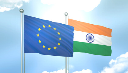 European Union and India Flag Together A Concept of Realations - obrazy, fototapety, plakaty