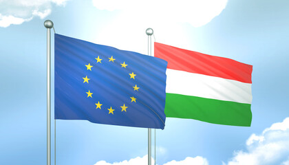 European Union and Hungary Flag Together A Concept of Realations