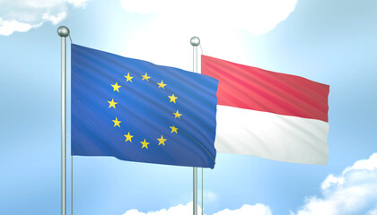 European Union and Indonesia Flag Together A Concept of Realations