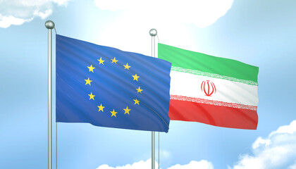 European Union and Iran Flag Together A Concept of Realations