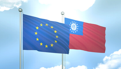 European Union and Myanmar Flag Together A Concept of Realations