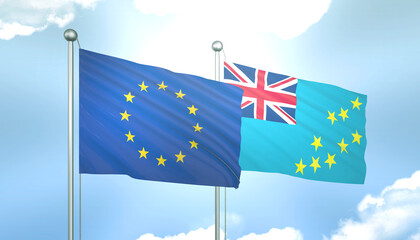 European Union and Tuvalu Flag Together A Concept of Realations
