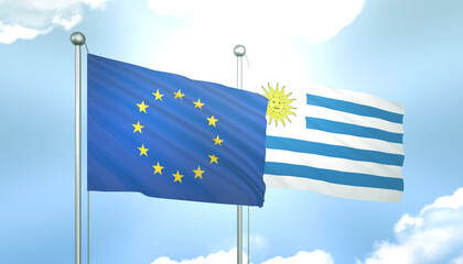 European Union and Uruguay Flag Together A Concept of Realations