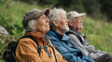 Fototapeta premium Seniors enjoying a moment of rest after a hike