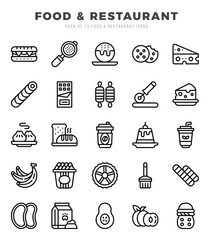 Set of Food and Restaurant Icons. Simple Lineal art style icons pack.