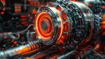 High-Tech Futuristic Engine Concept with Orange Illumination