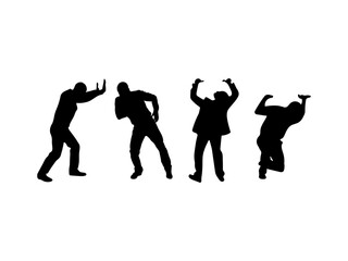 Male people pushing pose silhouette. People are pushing the wall. Set of people pushing pose vector design and illustration.