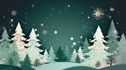 Obraz premium Christmas illustration of a snowy forest with fir trees. AI generative.