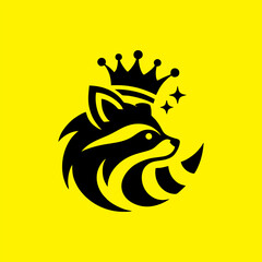 raccoon logo design. raccoon with crown. raccoon head logo vector