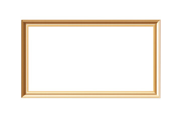 Gold gilt landscape picture frame with an empty blank canvas for use as a border or home décor, png file cut out and isolated on a transparent background, stock illustration image