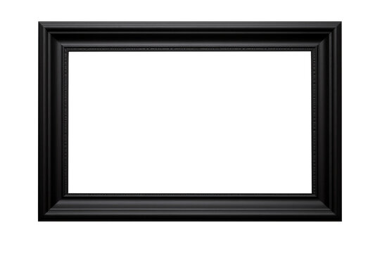 Black landscape picture frame  for use as a border or home décor, png file cut out and isolated on a transparent background, stock illustration image