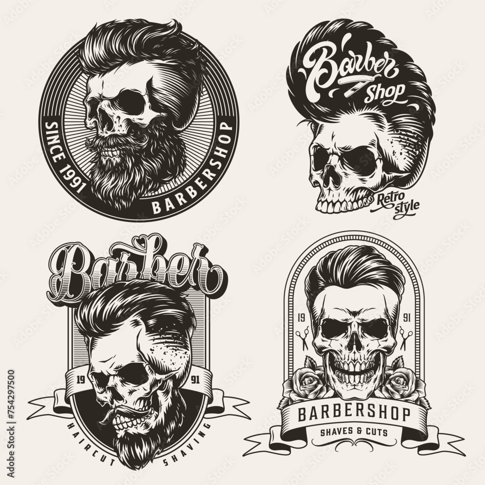 Canvas Prints barbershop vintage set stickers monochrome