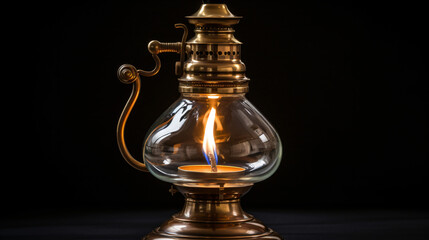 Fototapeta na wymiar Oldfashioned Oil Lamp Brass Oil Lamp with Glass Chimn