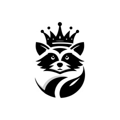 raccoon logo design. raccoon with crown. raccoon head logo vector - obrazy, fototapety, plakaty