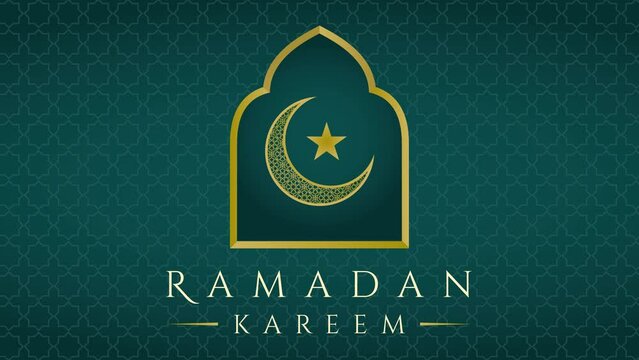 Background Animation for Ramadan Kareem Islamic Greeting. Crescent Moon And Star. Gold Mosque with Dark Green Background