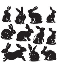 Hand Drawn Animals Silhouette Set Illustration, Happy Easter Sunday