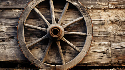 Old Wooden Wheel  Weathered Wooden Wagon Wheel  - obrazy, fototapety, plakaty