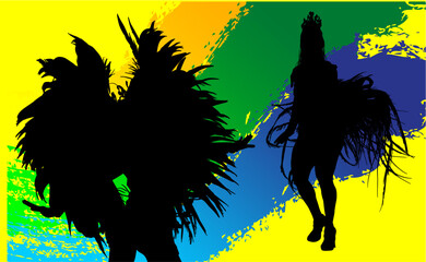 samba, baile, brasil, danza, carnaval, silueta, color, vector, pegatina, plumas, traje, ilustracion, angel, diablo	
